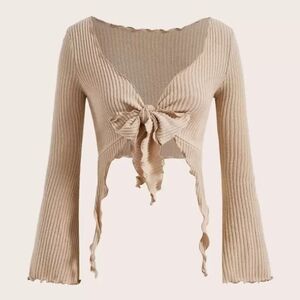 NWT Tan Ribbed Knit Tie-Front Top